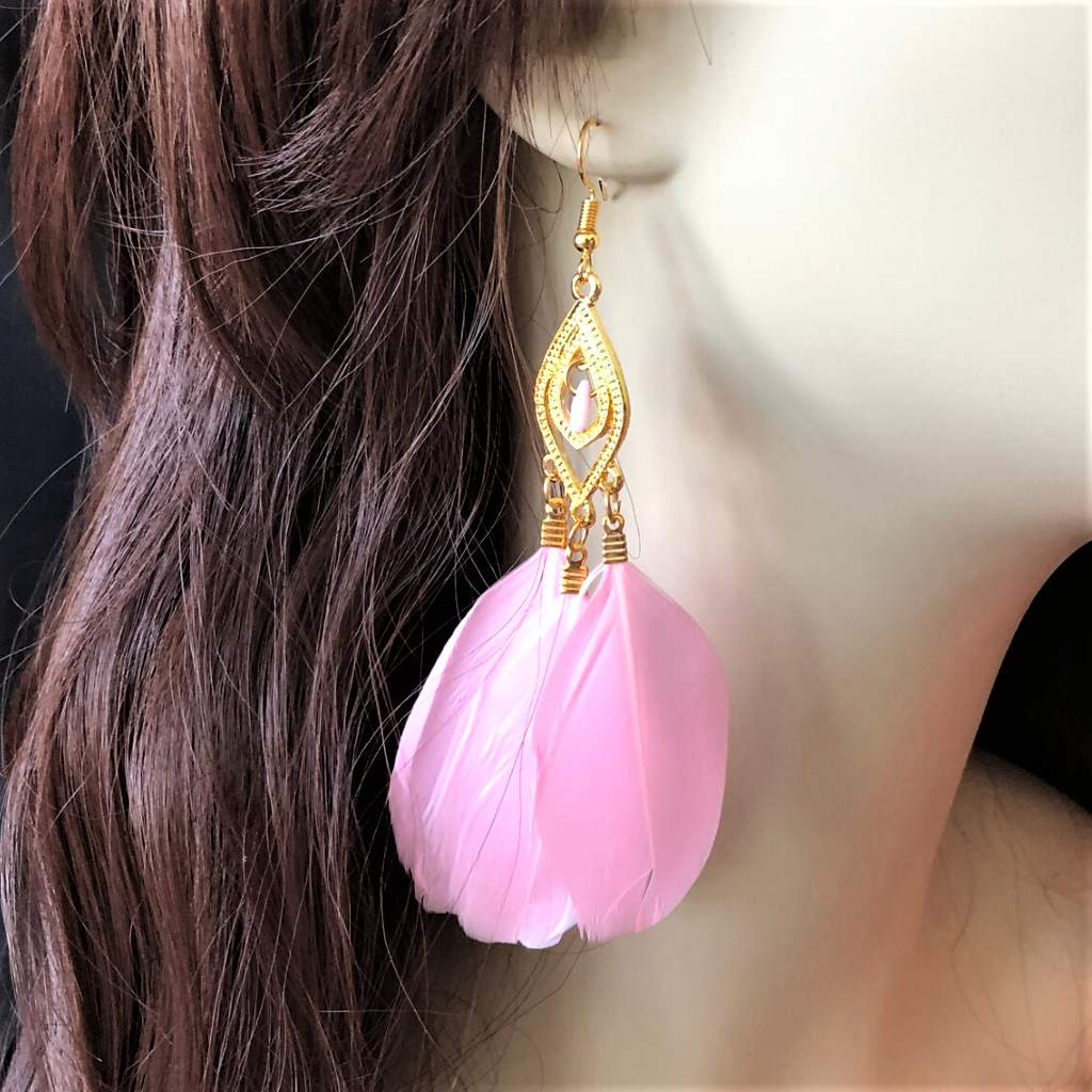 Pink Peach Feather Earrings - Jewellery | Feather Planet
