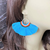 Turquoise Blue Tassel Fan Dangle Earrings-Blue,Dangle Earrings,Tassel Earrings,Turquoise