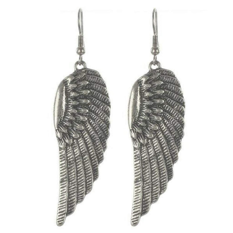 Silver Textured Angel Wings Earrings-Dangle Earrings,Earrings,Silver Earrings
