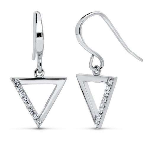 Sterling Silver CZ Triangle Earrings-CZ Earrings,Sterling Silver Earrings