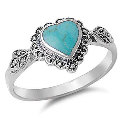 Sterling Silver Turquoise Heart Ring-Sterling Silver Rings,Turquoise