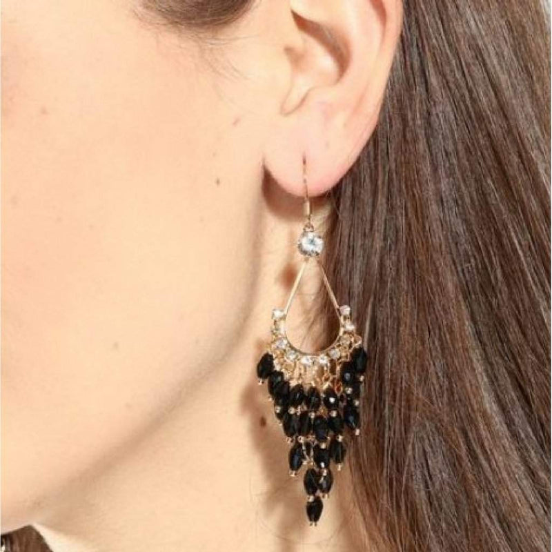 Black Crystal and Gold Chandelier Dangle Earrings-Dangle Earrings,Gold Earrings