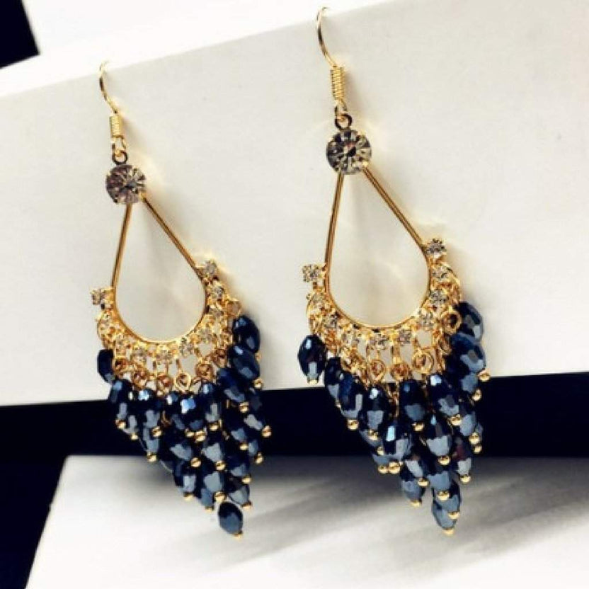 Buy Blue Montana Crystal and Gold Chandelier Dangle Earrings | JaeBee