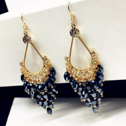 Blue Montana Crystal and Gold Chandelier Dangle Earrings-Blue,Dangle Earrings,Gold Earrings