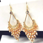Champaign Crystal and Gold Chandelier Dangle Earrings-Dangle Earrings,Gold Earrings