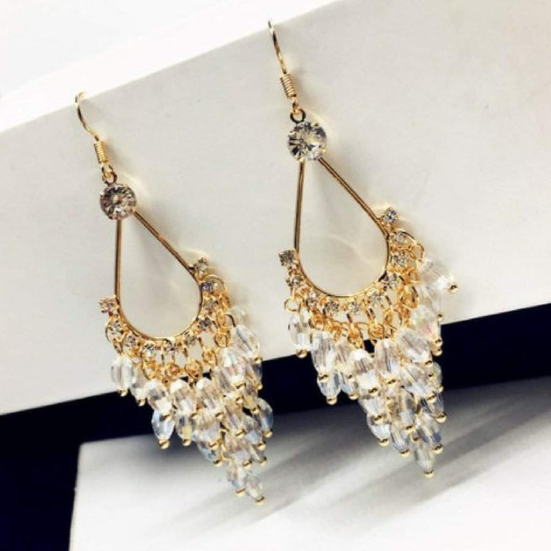 Clear Crystal and Gold Chandelier Dangle Earrings-Dangle Earrings,Gold Earrings