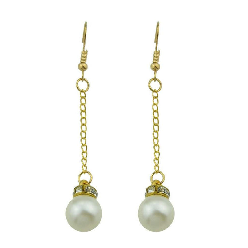 Faux Pearl Long Drop Earrings-Dangle Earrings,Gold Earrings,Pearls