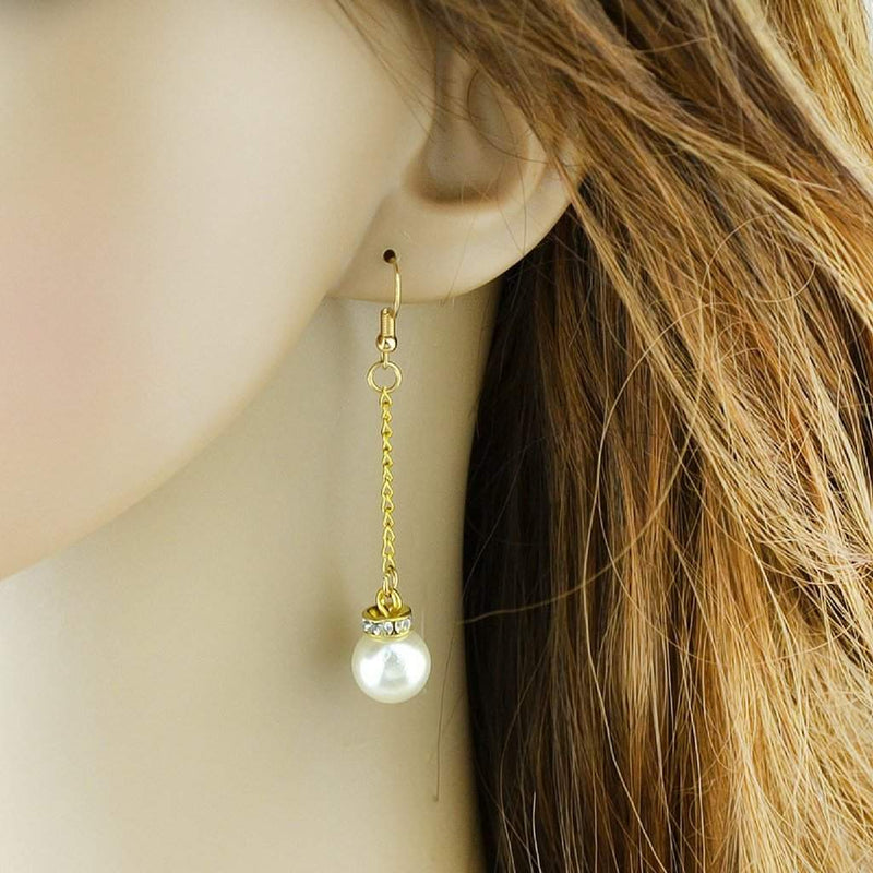 Faux Pearl Long Drop Earrings-Dangle Earrings,Gold Earrings,Pearls