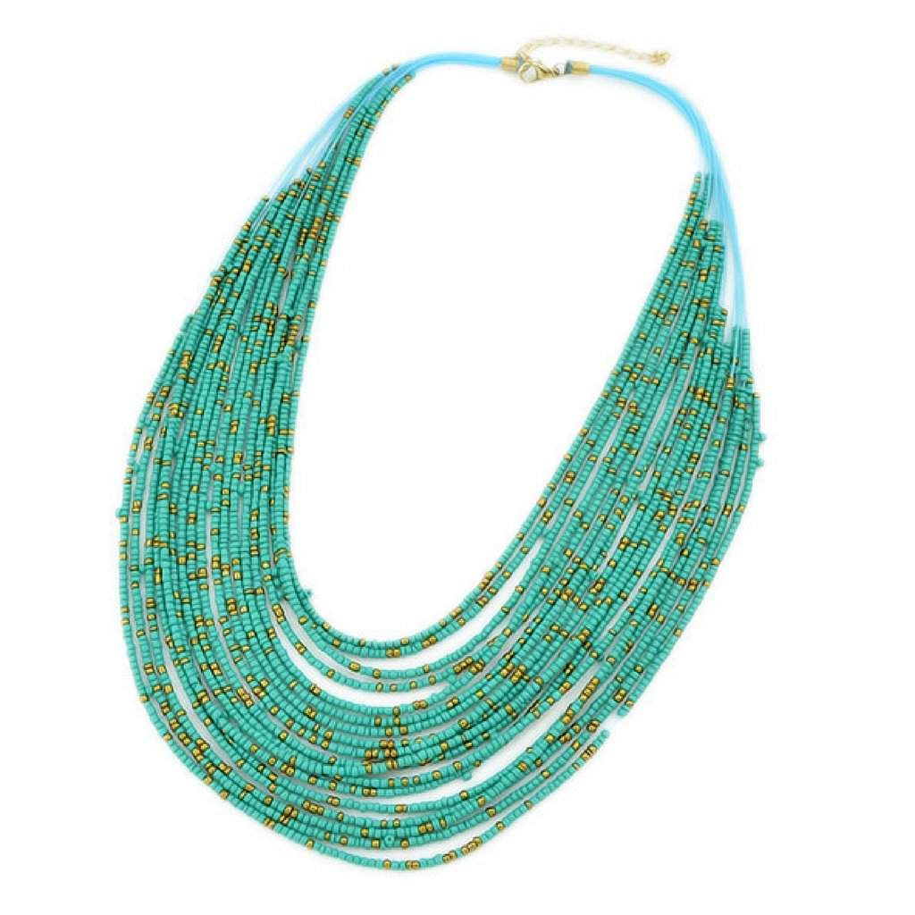 Turquoise and Bronze Seed Bead Layered Necklace-Beaded Necklaces,Layered Necklaces,Turquoise