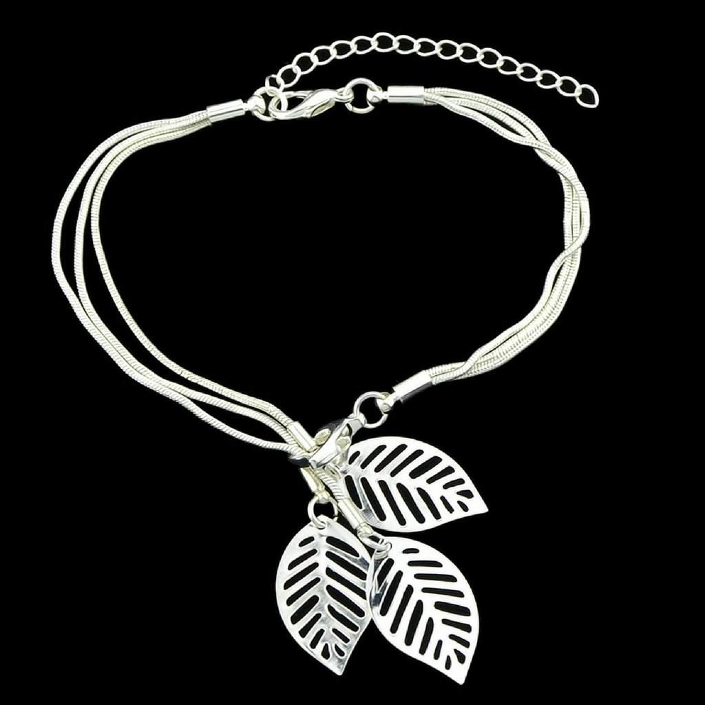 Silver Snake Chain Bracelet with Silver Charm Leaves-Silver Bracelets