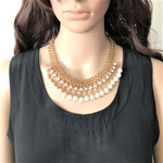 Gold Chain Pearl and Rhinestone Statement Necklace-Beaded Necklaces,Gold Necklaces,Pearls,Statement