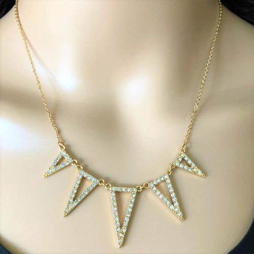 Geometric Triangle Gold and Crystal Necklace-Gold Necklaces