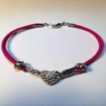 Crystal Wings and Heart Pink Bracelet-Silver Bracelets