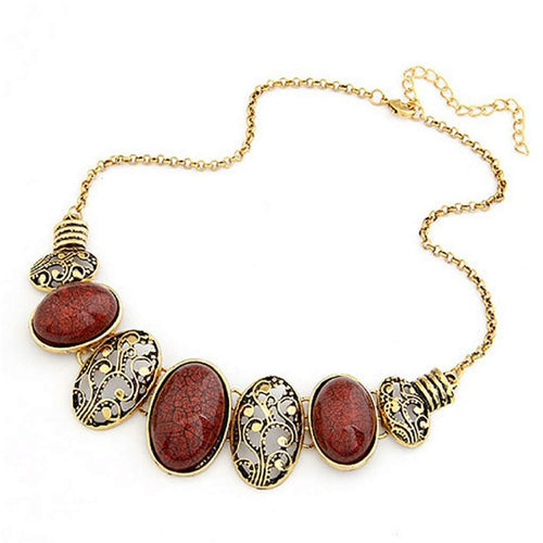 Red and Gold Oval Link Collar Necklace-Gold Necklaces,Necklaces,Red