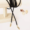 Black Suede Long Cord Wrap Choker Necklace with Gold Leaf Tip-Chokers,Long Necklaces