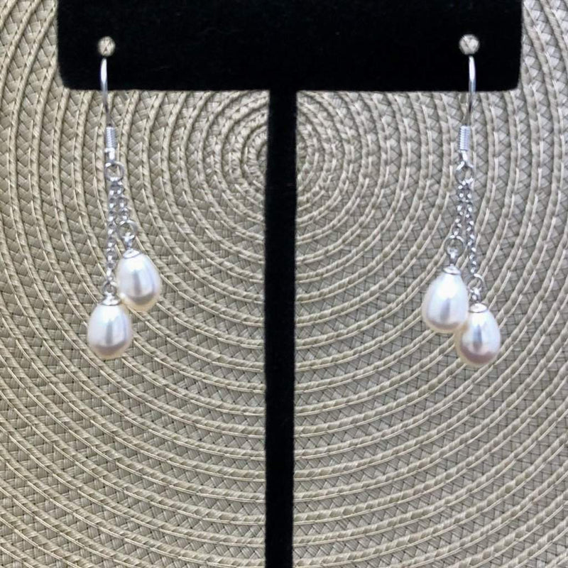 White Double Pearl Drop Earrings-Dangle Earrings,Pearls,Sterling Silver Earrings,White