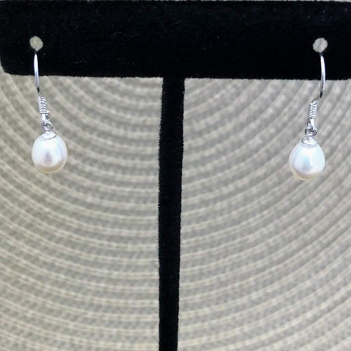White Cultured Pearl Drop Earrings-Dangle Earrings,Earrings,Pearls,Sterling Silver Earrings,White