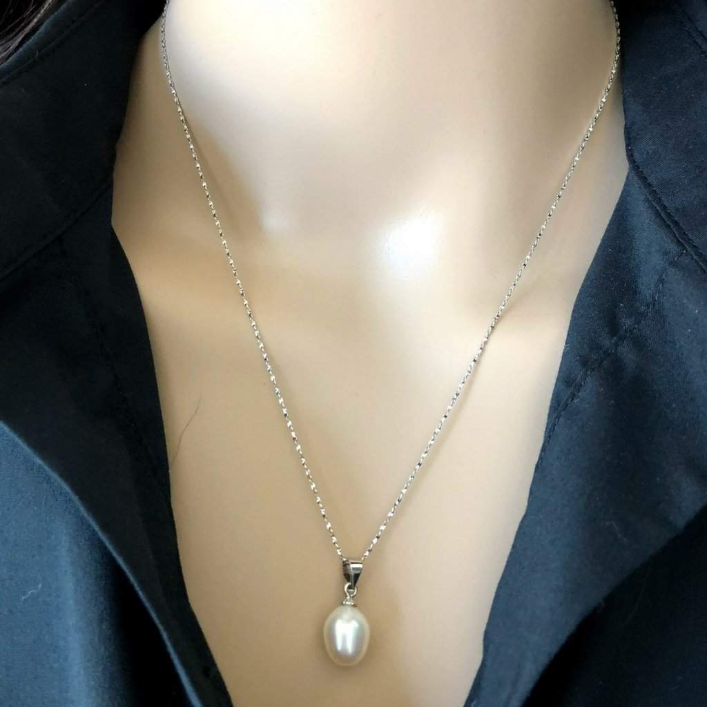 White Pearl Drop Sterling Silver Necklace-Pearls,Sterling Silver Necklaces