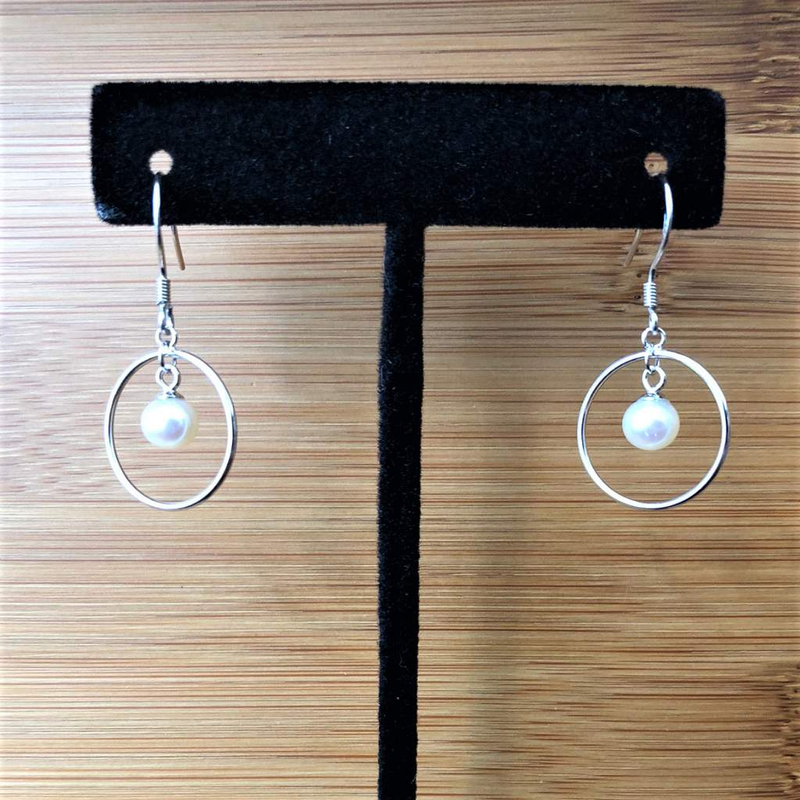 Pearl Sterling Silver Hoop Dangle Earrings-Dangle Earrings,Pearls,Sterling Silver Earrings