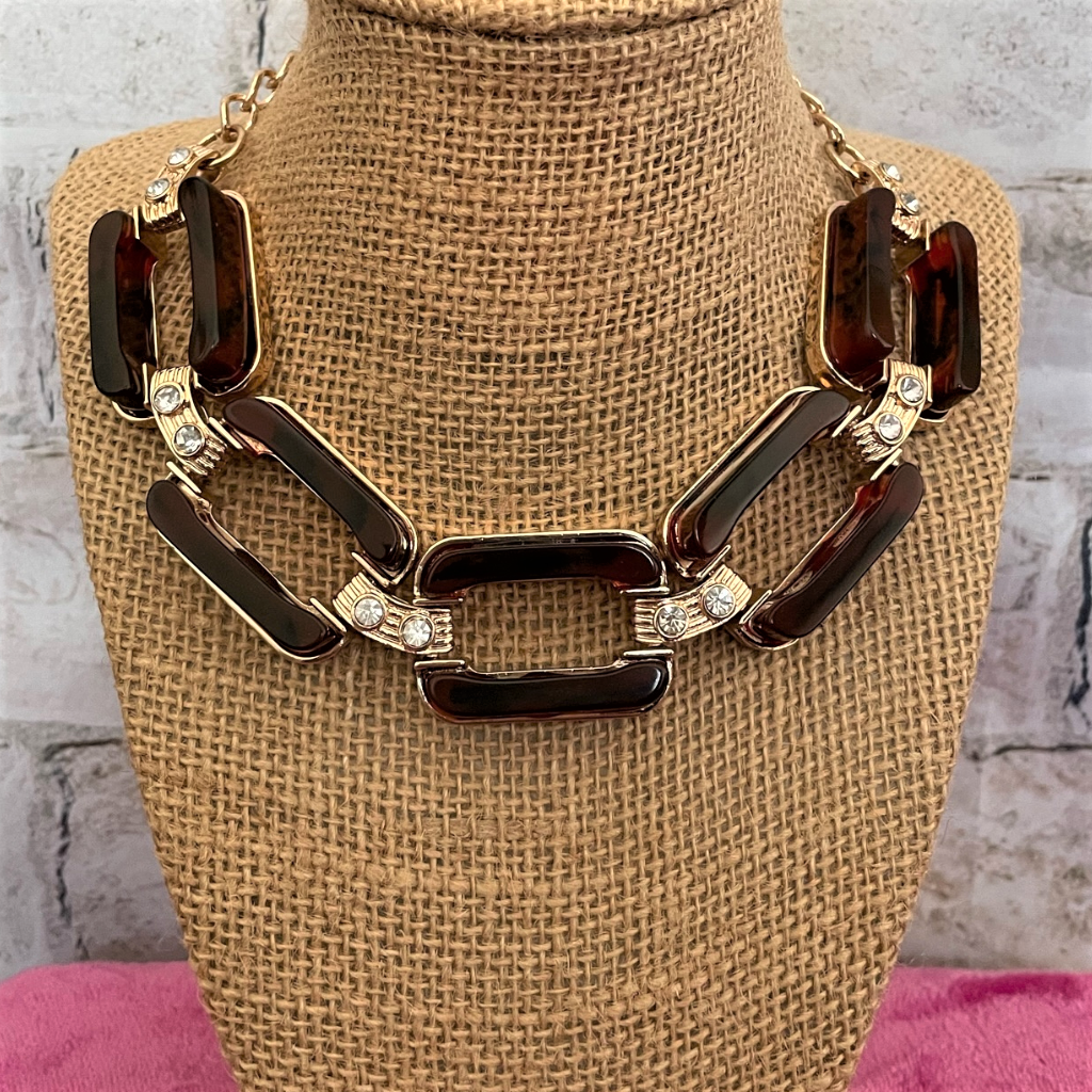 Brown Rectangle Link Statment Necklace