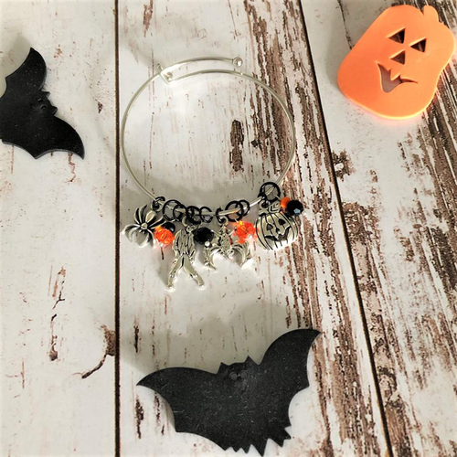 Halloween Bat, Zombie, Spider, and Pumpkin Silver Bracelet-Bangle Bracelets,Charms,Silver Bracelets