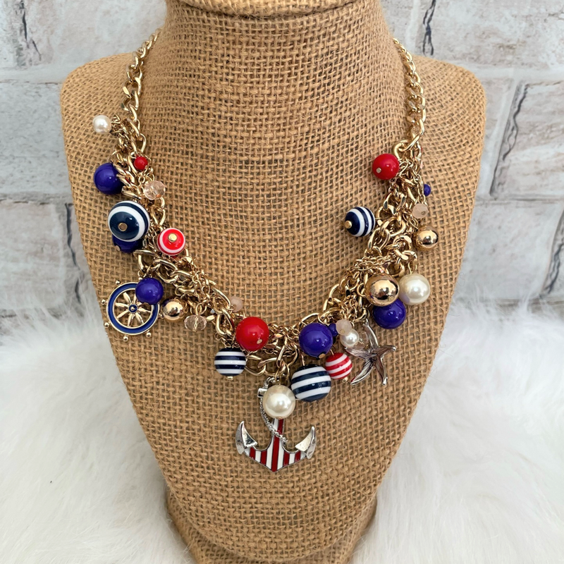 Nautical Red White and Blue Charm Necklace