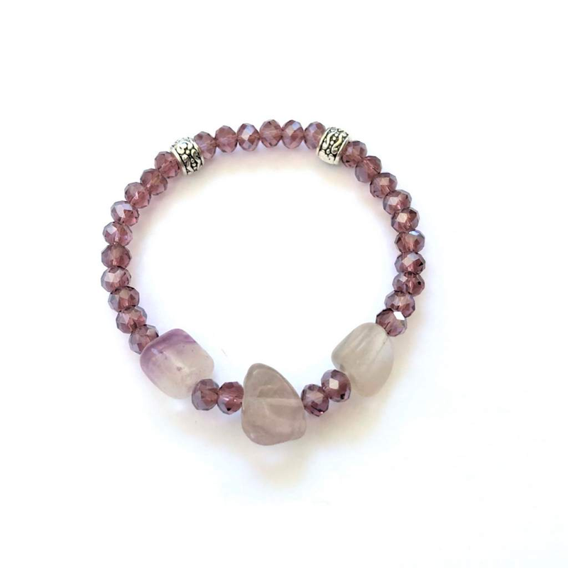 Rainow Fluorite Stones and Purple Crystal Bracelet-Beaded Bracelets,bracelets,Purple