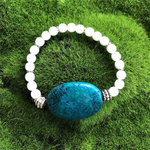Yellow Turquoise Stone and White Beaded Bracelet-Beaded Bracelets,Green,White