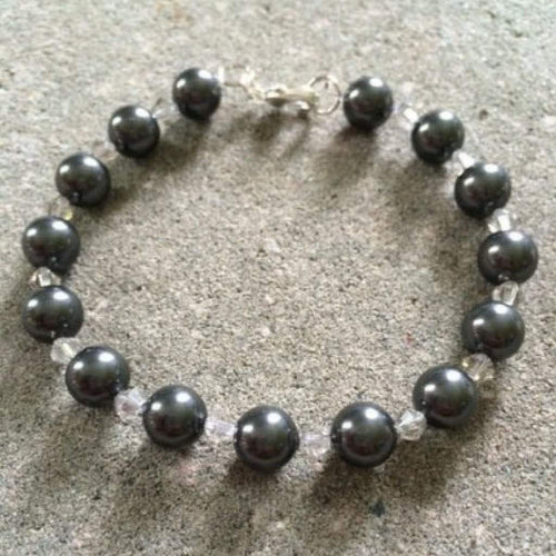 Black Swarovski Pearl Crystal Bracelet-Beaded Bracelets