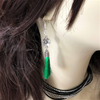 Antique Silver Flower with Green Tassel Dangle Earrings-Dangle Earrings,Green,Silver Earrings,Tassel Earrings
