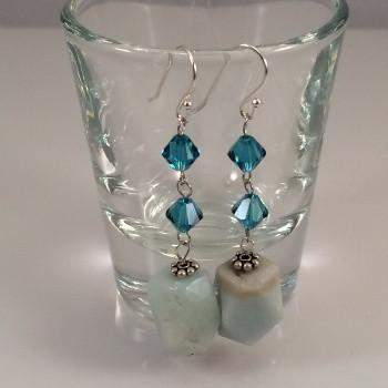 Amazonite and Blue Swarovski Crystals Dangle Earrings-Dangle Earrings