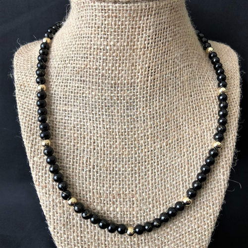 Black and Gold Striped Beaded Unisex Necklace-Beaded Necklaces,Black,mens