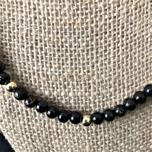 Black and Gold Striped Beaded Unisex Necklace-Beaded Necklaces,Black,mens