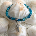 Sky Blue Fire Agate Beaded Bracelet with Silver Shell Charm-Beaded Bracelets,Blue,bracelets,Stacked
