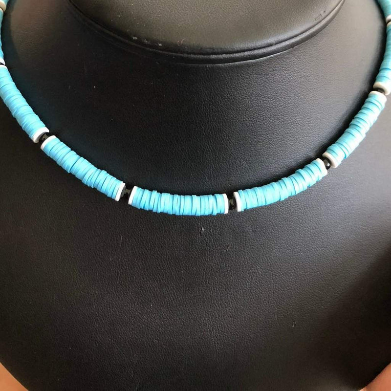 Light Blue Beaded Unisex Necklace-Beaded Necklaces,Blue,mens