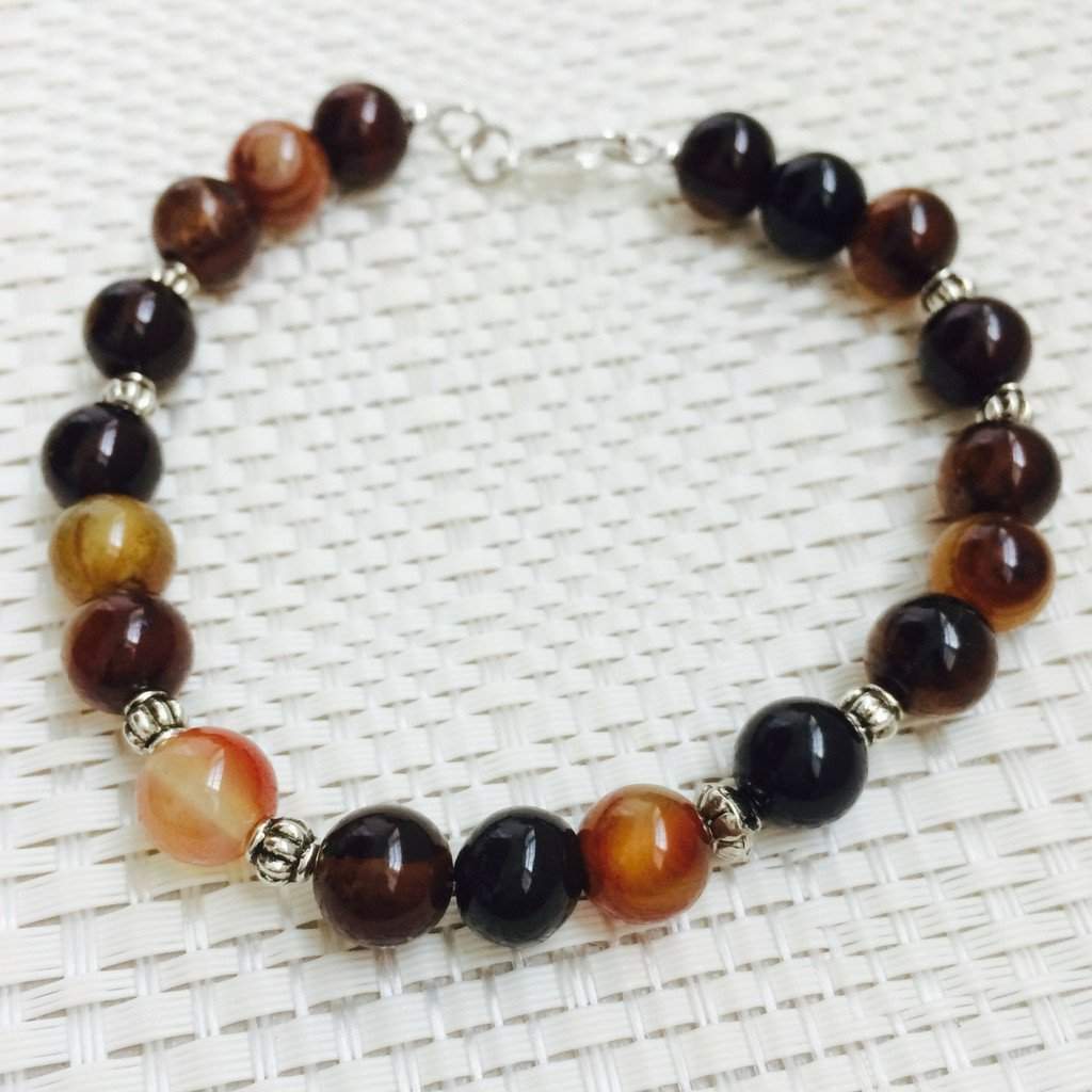 Brown Agate Men's Beaded Bracelet-Agate,Beaded Bracelets,Brown,mens