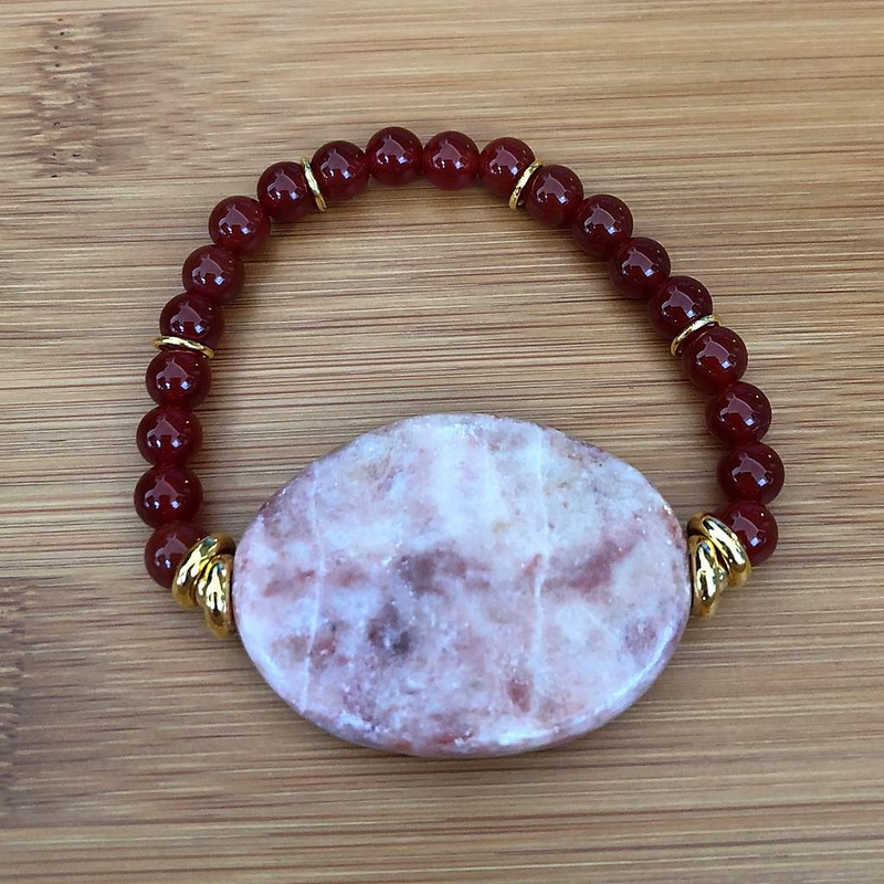 Carnelian and Marble Beaded Bracelet-Beaded Bracelets,Burgundy