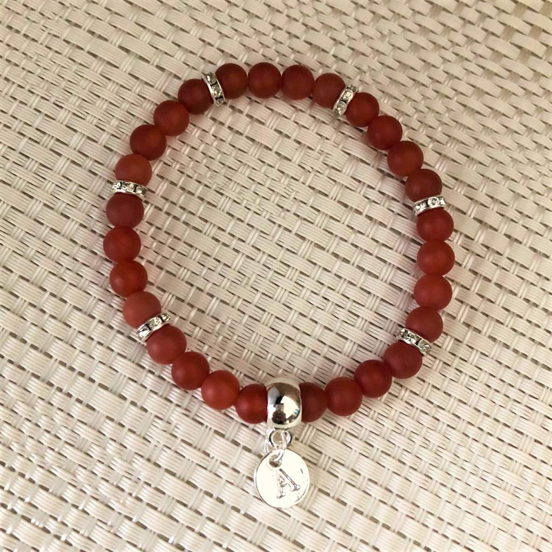 Matte Carnelian Personalized Bracelet-Beaded Bracelets,Burgundy,Personalized,Stacked