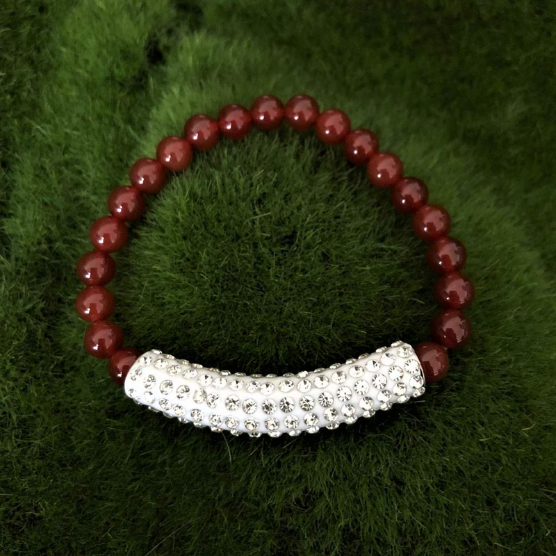 Carnelian and Crystal Bar Beaded Bracelet-Beaded Bracelets,bracelets,Red