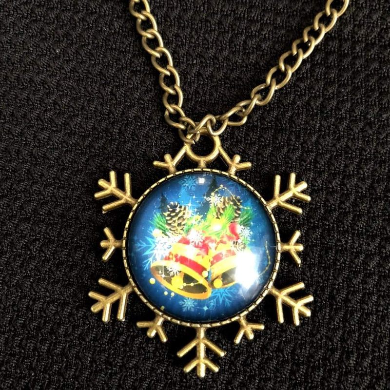 Christmas Bells Cabochon Pendant Necklace-Christmas,Gold Necklaces,Long Necklaces