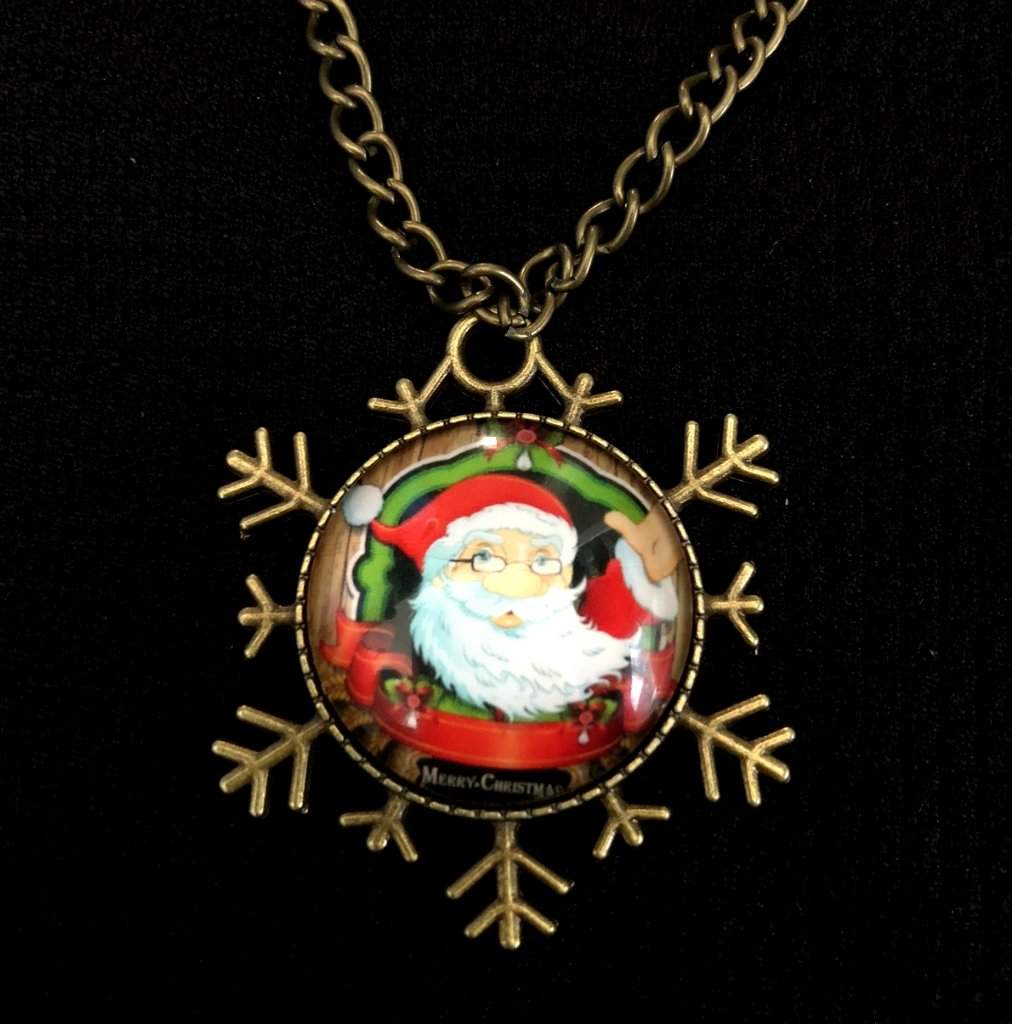 Christmas Santa Clause Cabochon Pendant Necklace-Christmas,Gold Necklaces