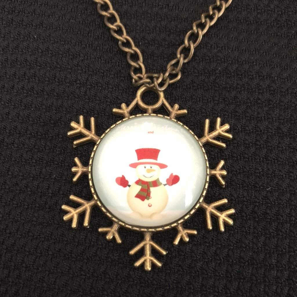 Snowman Christmas Snowflake Necklace-Christmas,Gold Necklaces,Long Necklaces
