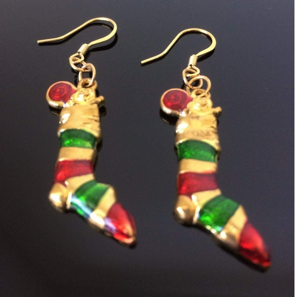 Christmas Stockings Gold Dangle Earrings-Christmas,Dangle Earrings,Gold Earrings