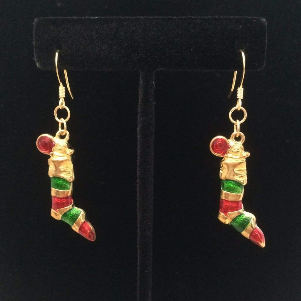 Christmas Stockings Gold Dangle Earrings-Christmas,Dangle Earrings,Gold Earrings