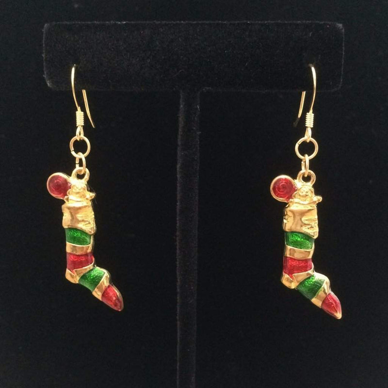 Christmas Stockings Gold Dangle Earrings-Christmas,Dangle Earrings,Gold Earrings