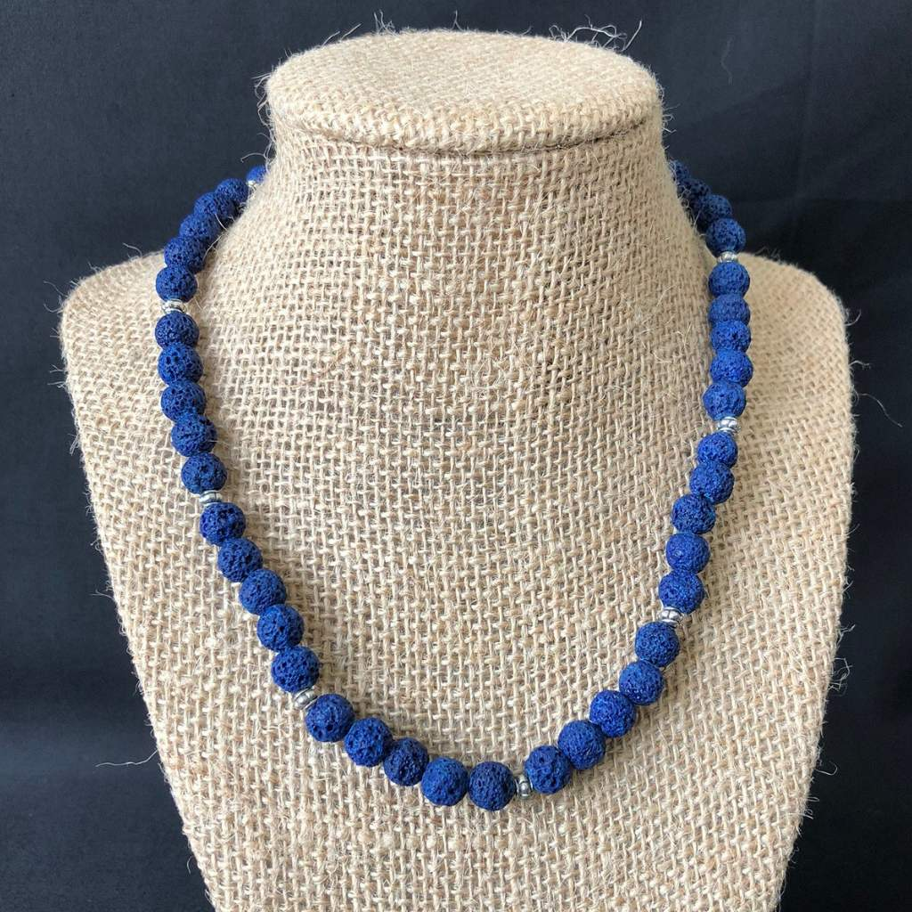 Cobalt Blue Lava Beaded Necklace Unisex-Beaded Necklaces,Blue,Lava