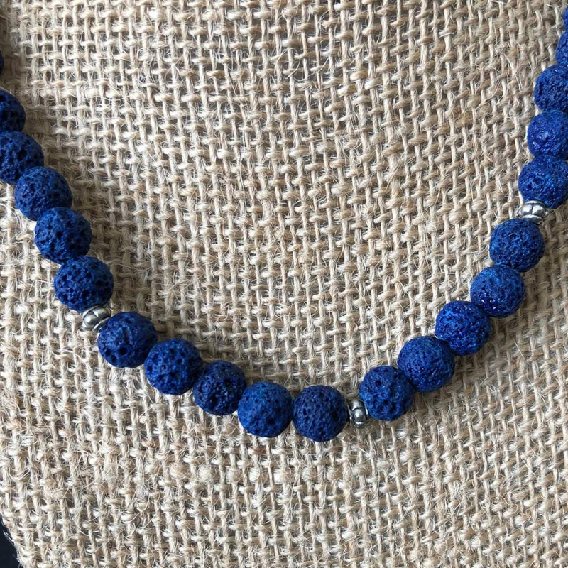Cobalt Blue Lava Beaded Necklace Unisex-Beaded Necklaces,Blue,Lava