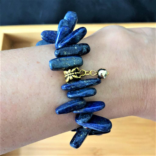 Dark Blue Stone and Gold Speckled Stick Bracelet-Beaded Bracelets,Blue,Stacked