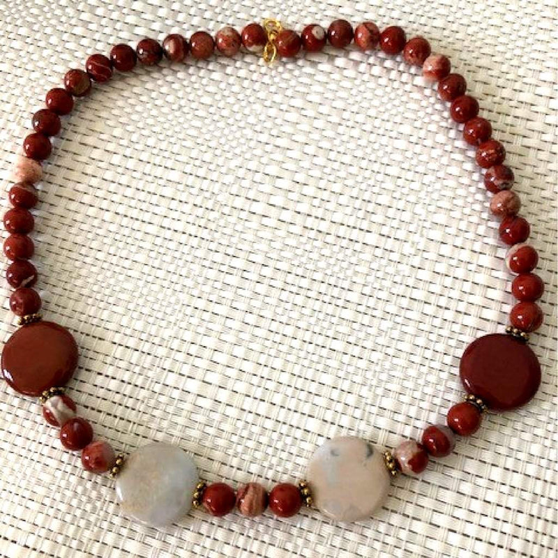 Deep Red Jasper Beaded Necklace-Beaded Necklaces,Brown,Jasper