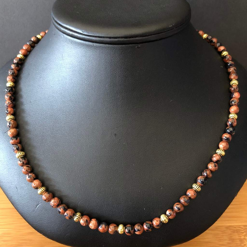 Mens Brown Gold and Blue Goldstone Beaded Necklace-Beaded Necklaces,mens